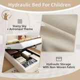 Lit enfant 90×200 cm rembourré (sans matelas) en PU beige avec tête de lit arquée