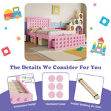Pink child bed 90x190 cm with storage drawer and creative design in blocks, solid wood frame