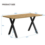 Table à manger industriel moderne 140x80 cm en bois effet chêne avec pieds croisés en métal noir