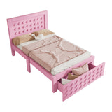 Pink child bed 90x190 cm with storage drawer and creative design in blocks, solid wood frame