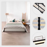 Lit coffre 2 places (160x200) avec sommier à lattes au style scandinave en similicuir blanc - MAJESTY