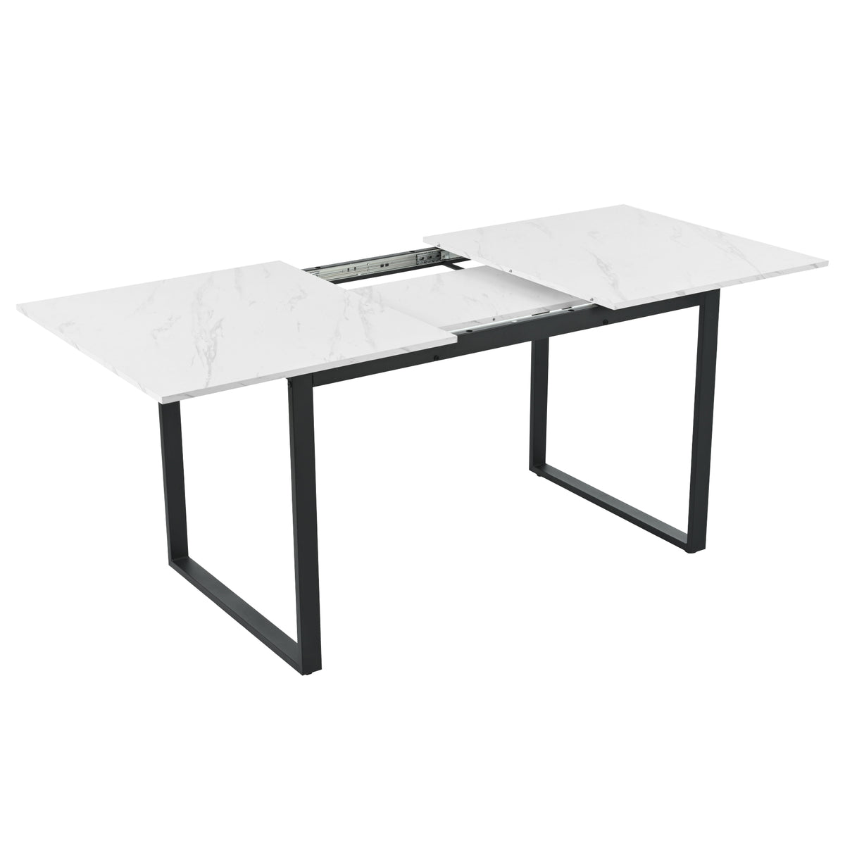 Ausziehbarer Esstisch 140/180 x 80 x 75 cm mit MDF-Platte in weißem Marmoreffekt und schwarzen Metallbeinen
