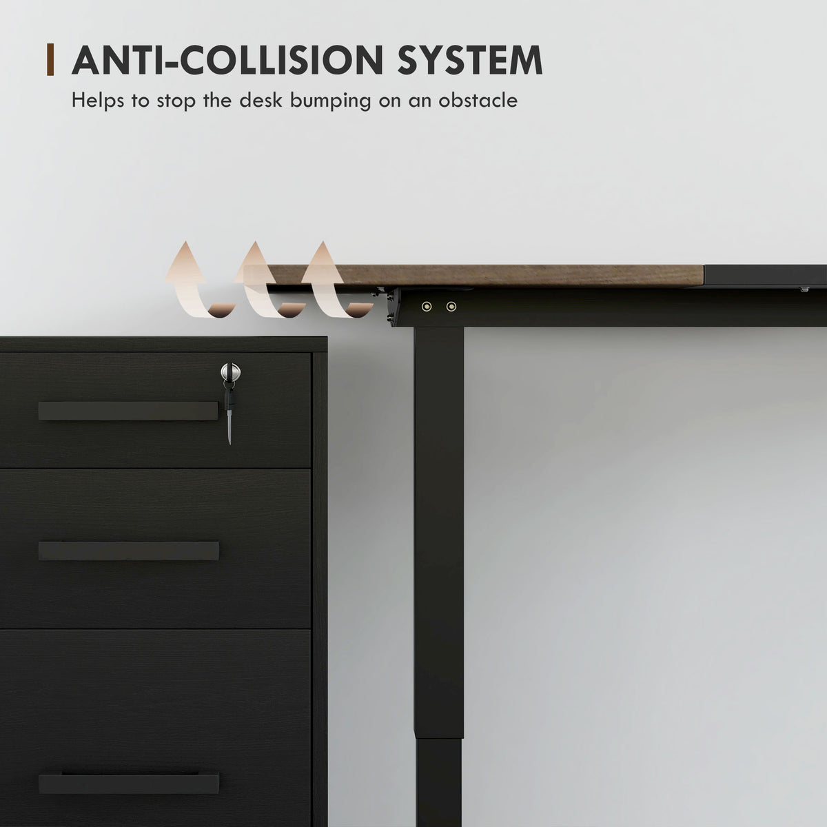 Table de bureau électrique réglable en hauteur 140x70 cm Stehschreibtisch avec moteur, cadre en métal, design nature+noir pour bureau et espace de travail