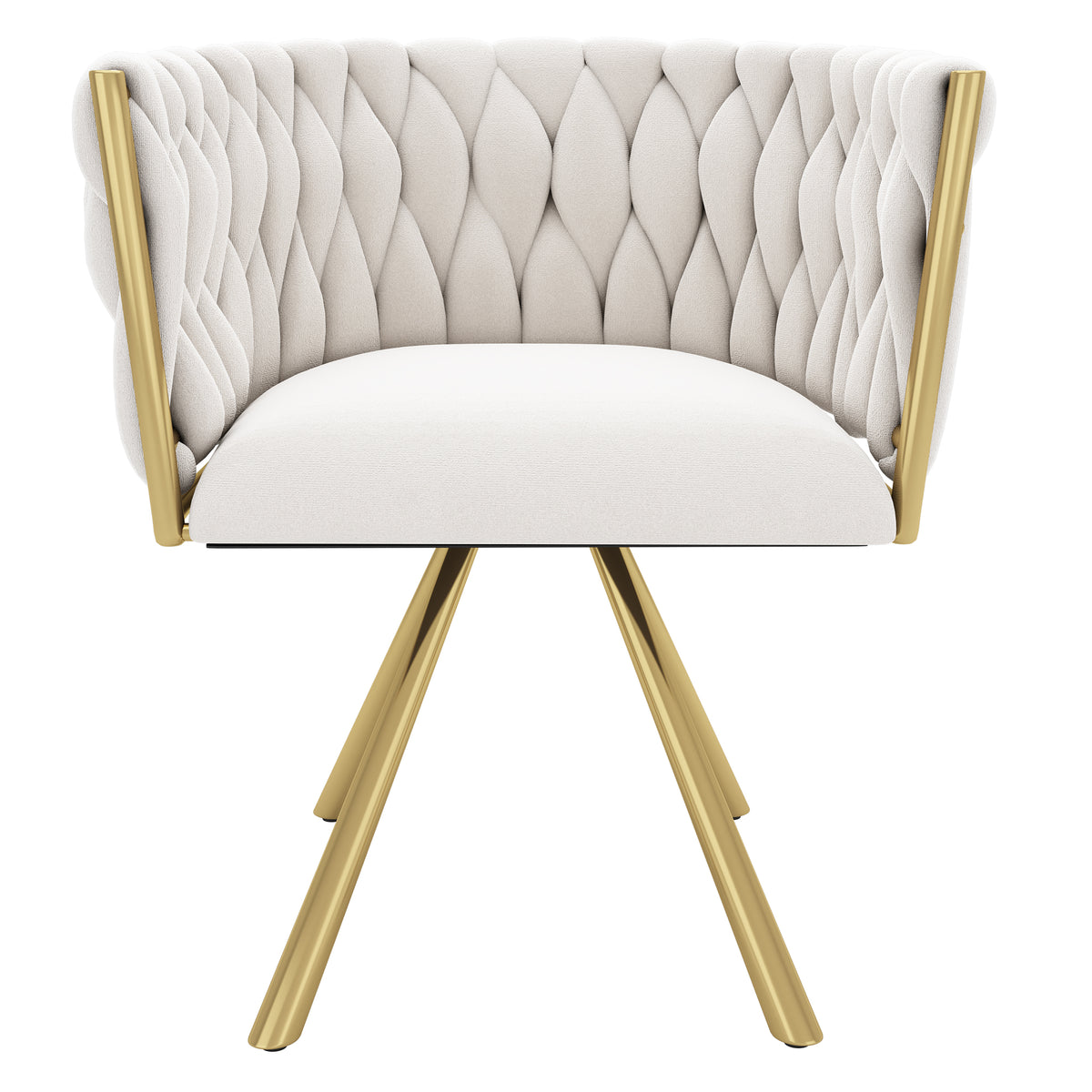 Lot de 6 chaises pivotantes de salle à manger en velours beige avec pieds en métal doré