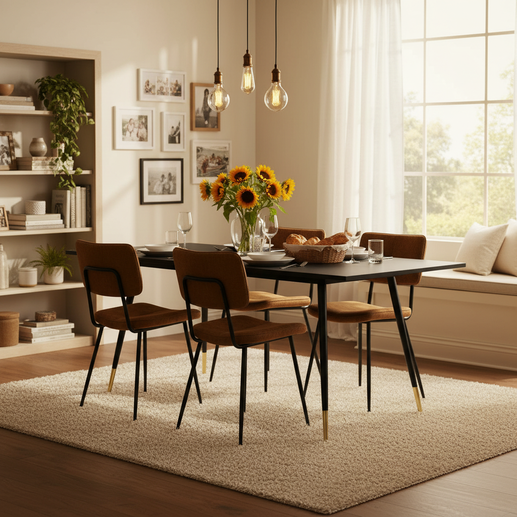 Ensemble de salle à manger comprenant une table extensible et 4 chaises en suédine avec assises rembourrées