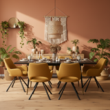 Ensemble de salle à manger comprenant une table extensible et 6 fauteuil en tissu jaune