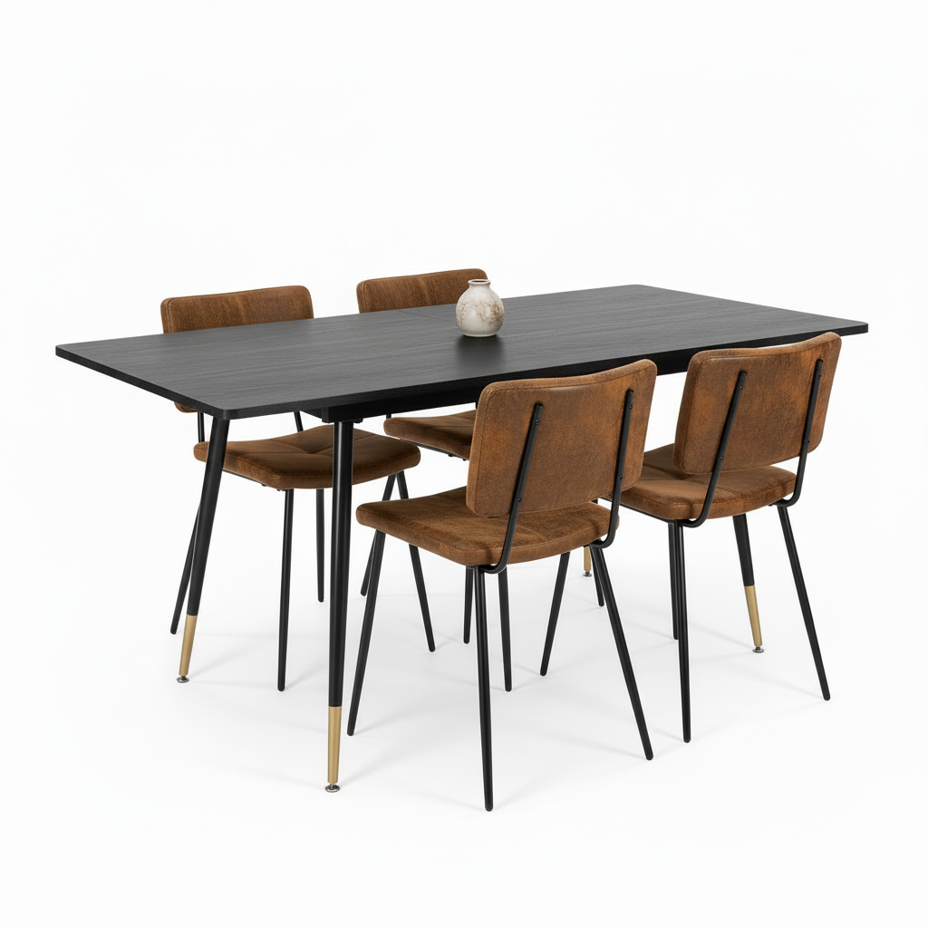 Ensemble de salle à manger comprenant une table extensible et 4 chaises en suédine avec assises rembourrées