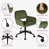 Ensemble avec table d’appoint noire pliable et fauteuil de bureau en velours côtelé vert olive - BASELINE & ROSS