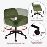 Ensemble avec table d’appoint noire pliable et fauteuil de bureau en velours côtelé vert olive - BASELINE & ROSS