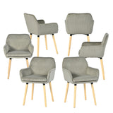 Lot de 6 chaises de salle à manger de style scandinave avec pieds en bois et accoudoirs en velours côtelé gris - ELIA