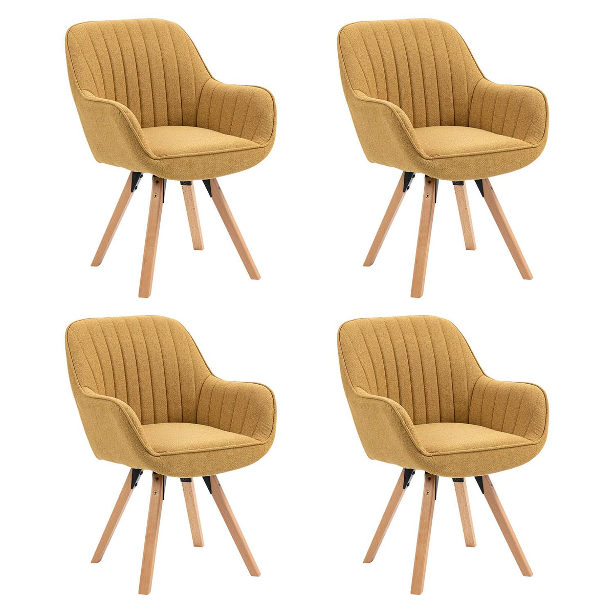 Set of 4 comfortable yellow fabric dining room chairs with 360° swivel - CARSON FABRIC YELLOW 4PCS