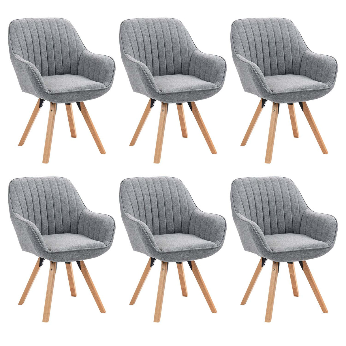 Set von 6 bequemen Esstühle in 360 ° drehbarem Stoff - Carson Stoff grau 6pcs