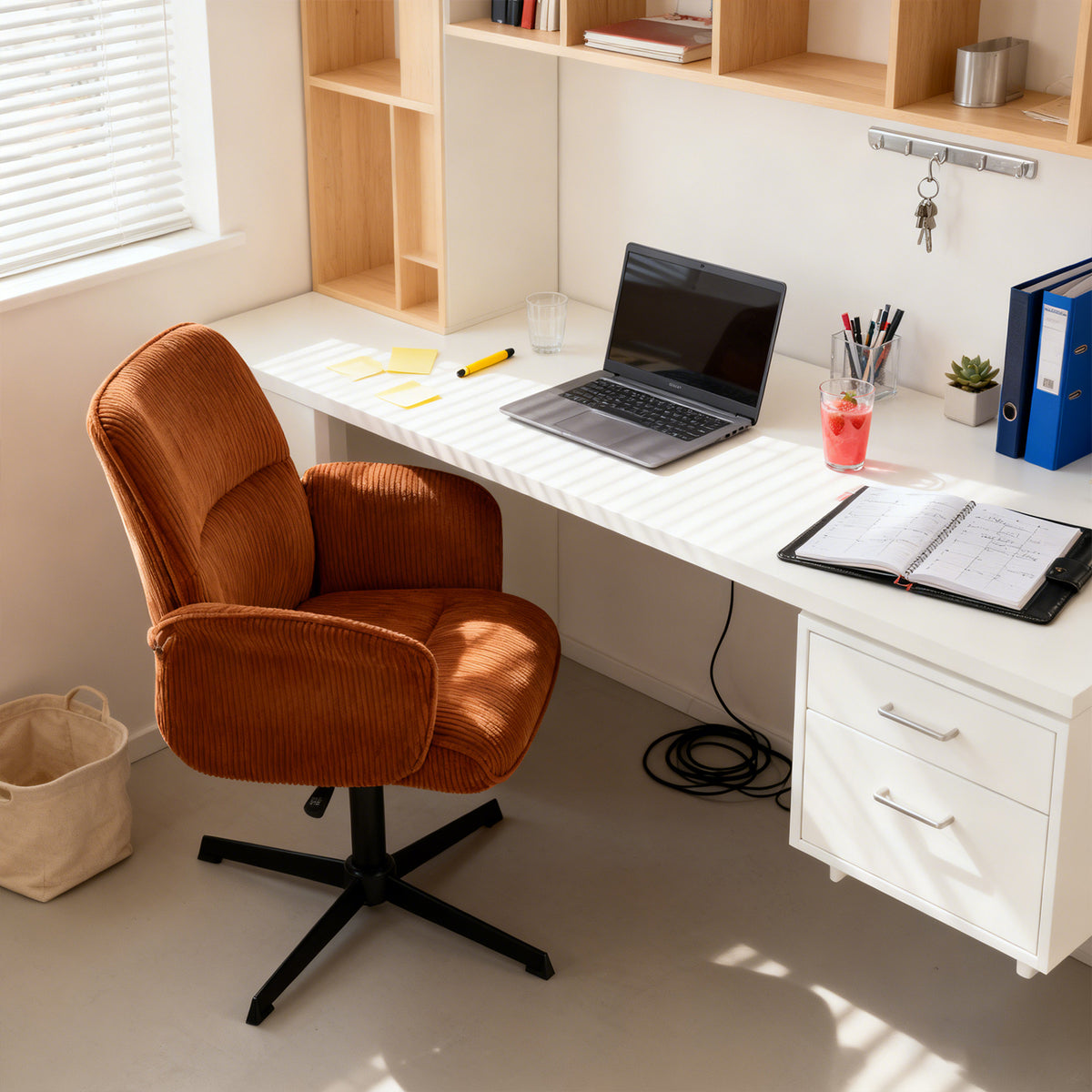 Adjustable Ergonomic Office Armchair Pivoting with fabric armrests white loop - Thomasina