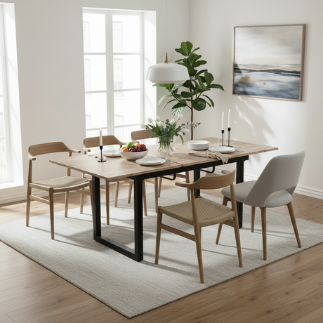 Square dining room scene with decorations