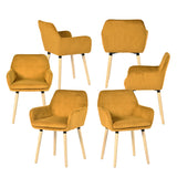 Lot de 6 chaises de salle à manger de style scandinave avec pieds en bois et accoudoirs en velours côtelé jaune - ELIA